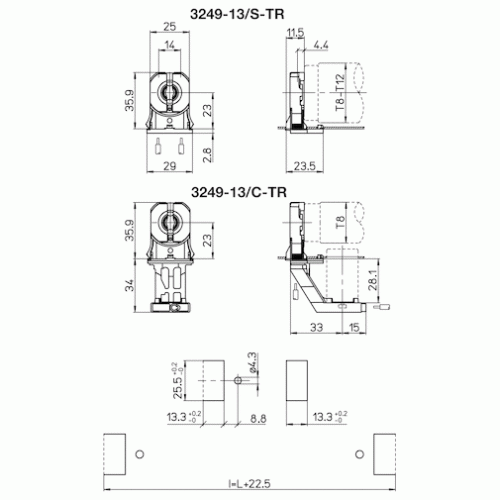 3249-13/S-TR G13(T8) Г-образный прозрачный