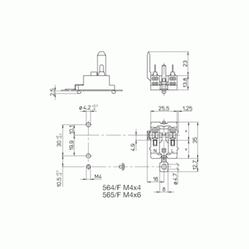 651/A Клеммная колодка 2P+T 6A-400V T85