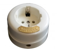 Ретро розетка с заземлением, механизм Legrand, белый, 13540И-80 ГусевЪ