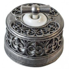 Ретро выключатель двух позиционный с декоративной накладкой состаренное серебро