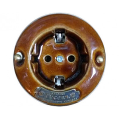 Ретро розетка с заземлением, механизм Legrand, темно-коричневый, 13540И-80 (ТК) ГусевЪ