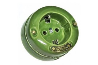Ретро розетка с заземлением, механизм Legrand, зеленый, 13540И-80 (З) ГусевЪ